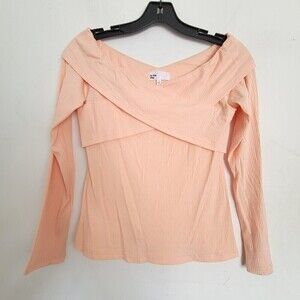 By The Way. Revolve Criss Cross Ribbed Coral Peach Orange Long Sleeve Top Small
